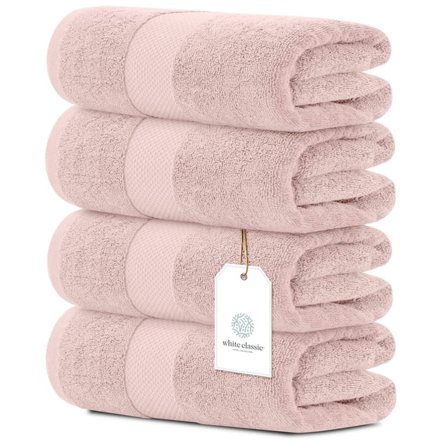 Juego de toallas de baño, blanco, clásico, lujoso, 700 g/m², algodón x4, rosa