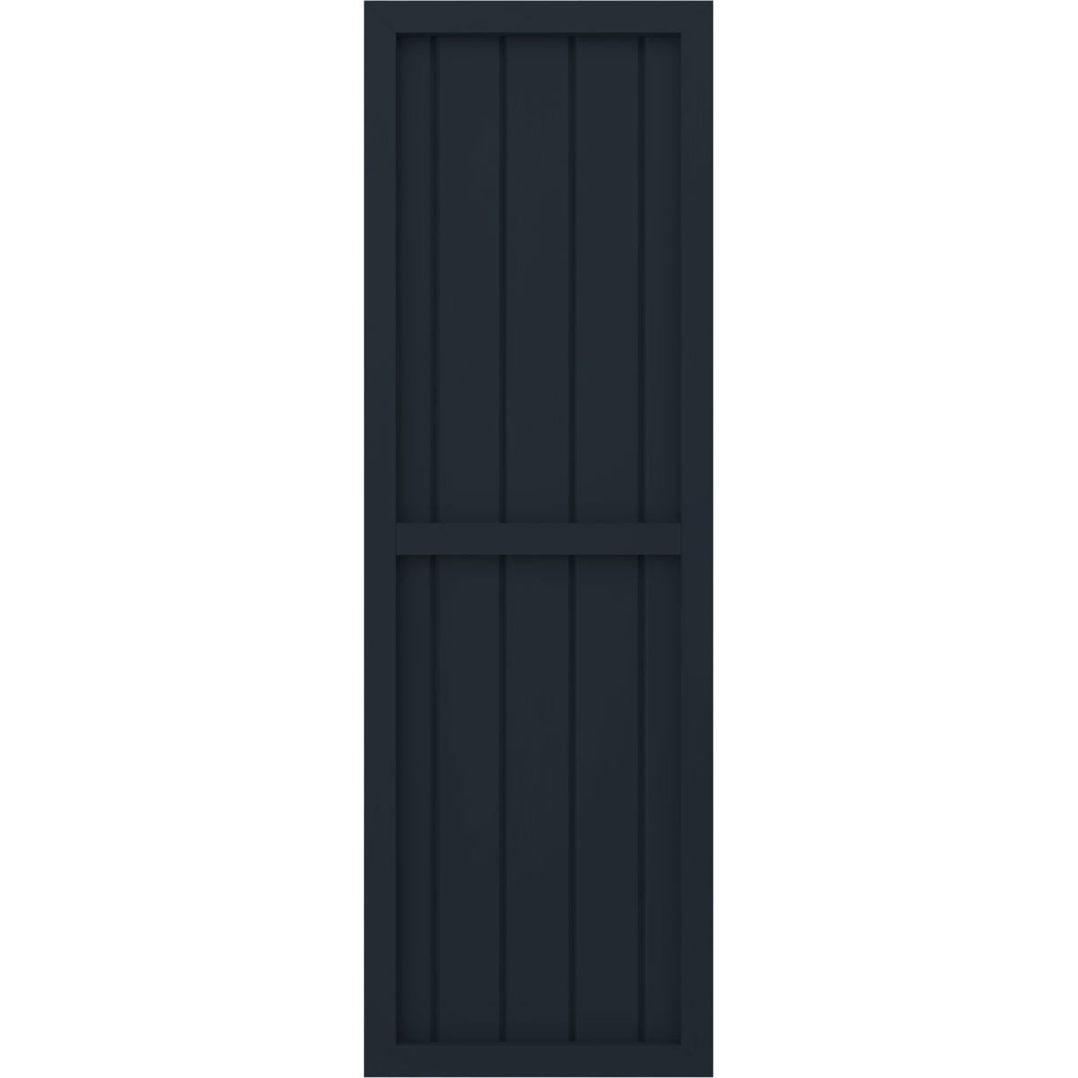 Ekena Millwork 17 1/2"W x 45"H Americraft Five Board Exterior Real Wood Two Equal Panel Framed Board-n-Batten Shutters (Per Pair), Starless Night Blue