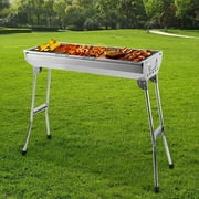 Barbecue Charcoal Grill, Stainless Steel Folding Portable BBQ for Outdoor Cooking, Camping and Picnics, Easy Carry Design, Silver