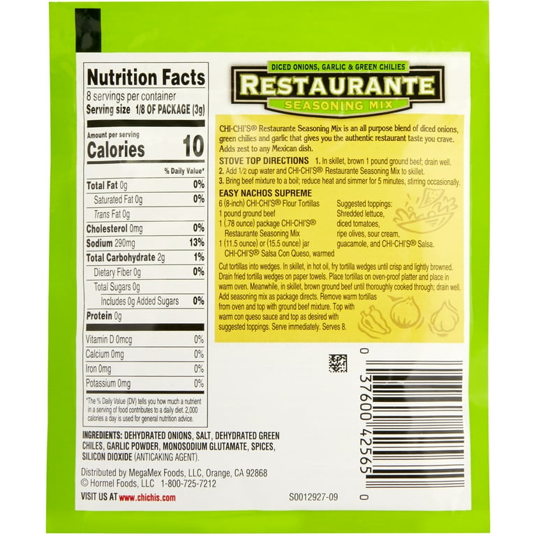 CHI-CHI'S  Restaurante Seasonings Mix, 0.78 oz plastic pouch