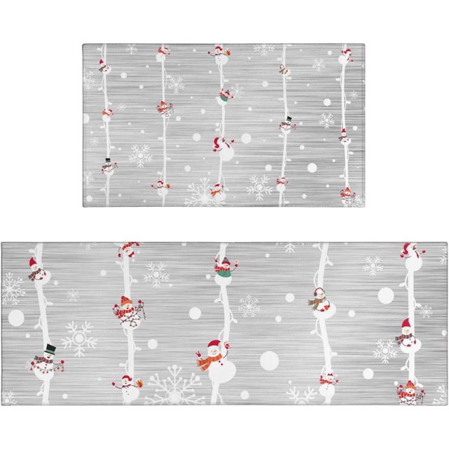 Christmas Kitchen Rug Mat Set of 2 Piece Kitchen Mats for Floor Snowman Christmas Rugs Kitchen
