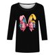 thumbnail image 4 of Camisetas Casuales de las Mujeres Impresas 3/4 Manga Cuello Redondo Blusa, Moda Ligera Superior para el Hogar Y el Uso Diario, Cómoda Imitación de la Tela Del Estante, 4 of 5