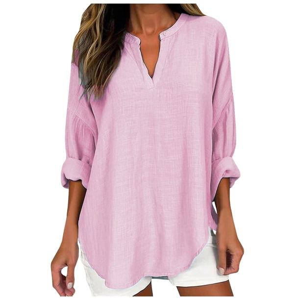 Blusa de mujer 2025 con cuello en V y manga 3/4: encaje irregular, tallas grandes, top informal para la oficina/vaqueros.