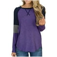thumbnail image 2 of Pntutb Moda Mujer Cuello Redondo Manga Larga Estampado Patchwork Casual Camiseta Blusa Pntutb Pntutb-2117, 2 of 6