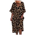 thumbnail image 2 of SMihono Robes Bohèmes d'Été pour Femmes Grande Taille Robe Décontractée à Imprimé Léopard pour Dames Robe à Manches Courtes Ample à Col en V, 2 of 5