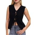 thumbnail image 2 of Elippeo Women Knit Tank Top, Sleeveless Tie-up Solid Loose Summer Vest Streetwear for Daily, 2 of 8