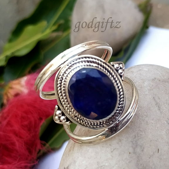 Inisha Creation 925 Sterling Silver Blue Sapphire Ring, Handcrafted Gemstone Band, Elegant Jewelry for Anniversary, Perfect Birthday Gift for Her