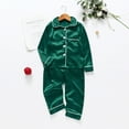 thumbnail image 6 of Ediodpoh Family Matching Pajamas Set Silk Satin Button Down Sleepwear Long Sleeve Nightwear 2 Pcs Pj Set for Kids for Kids Green 120, 6 of 9