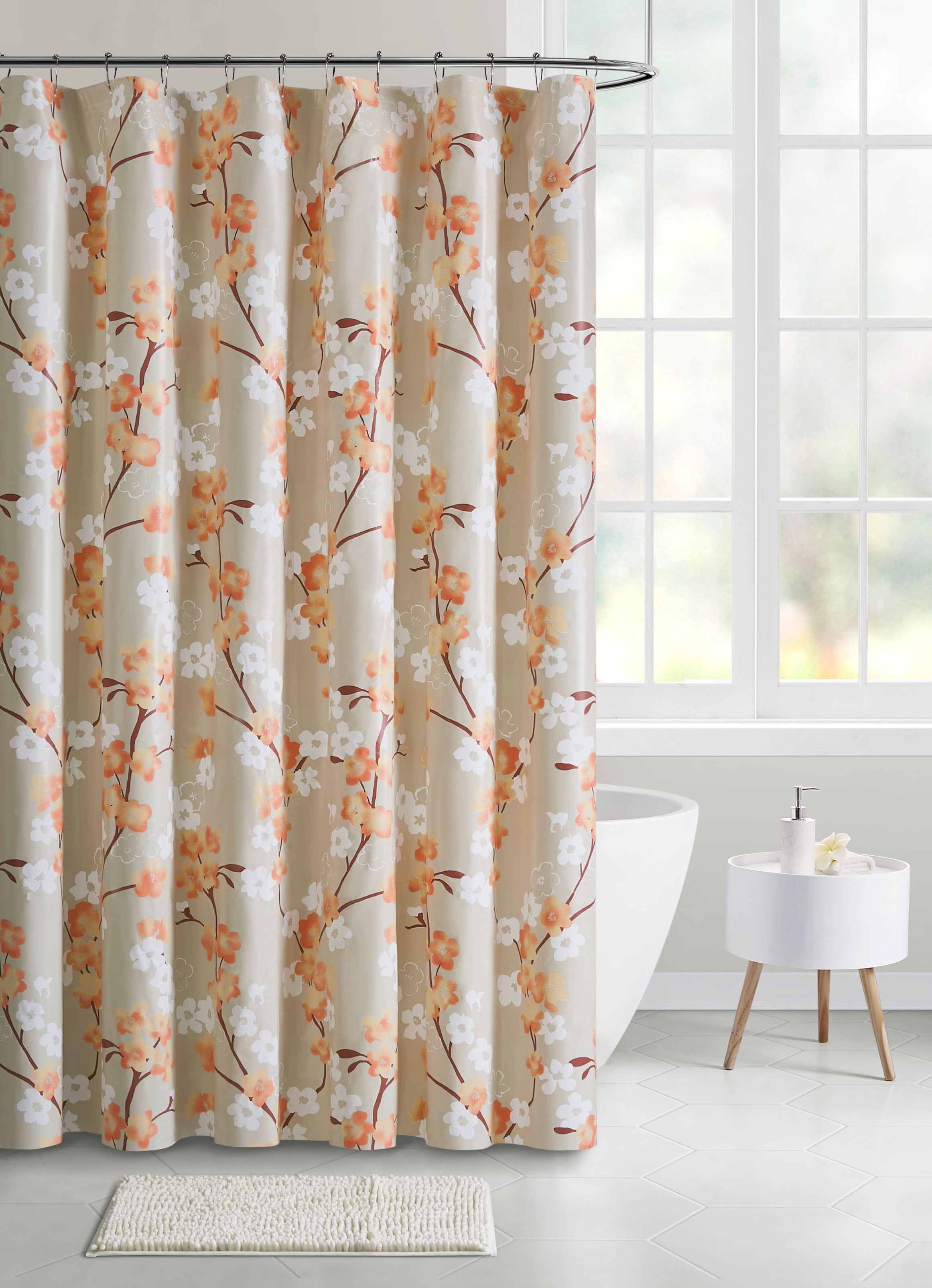 Aqua White Brown Floral Design PEVA Shower Curtain Liner Odorless ECO FRIENDLY 