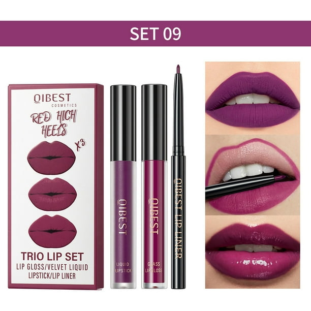 Fiudx Ofertas relámpago del día Brillo de labios, delineador de labios, juego de brillo de labios aterciopelado, kits de maquillaje de labios, pigmento aterciopelado, tinte de labios nude, brillo de