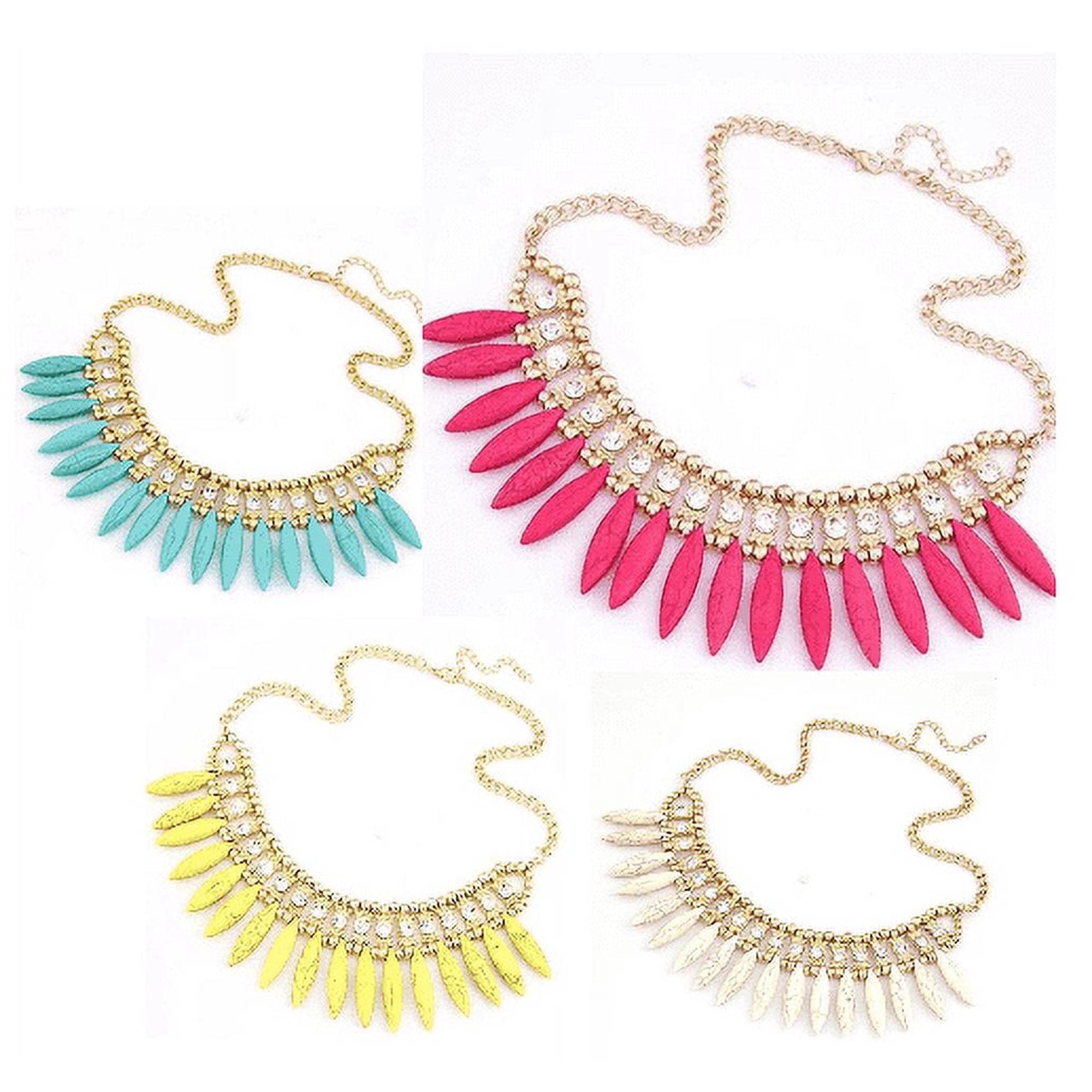 Gold Plated Funky Glam Bright Boho Bead and Rhinestone Collar Necklace for Women in Pink Special Occasion Dressy or Casual