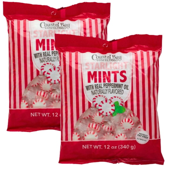 Coastal Bay Confections Starlight Flavored Mints, 12-oz. per Bag Bags Party Basket Stocking Stuffer Candy Dish Dessert Bars Individually Wrapped Pack of 2