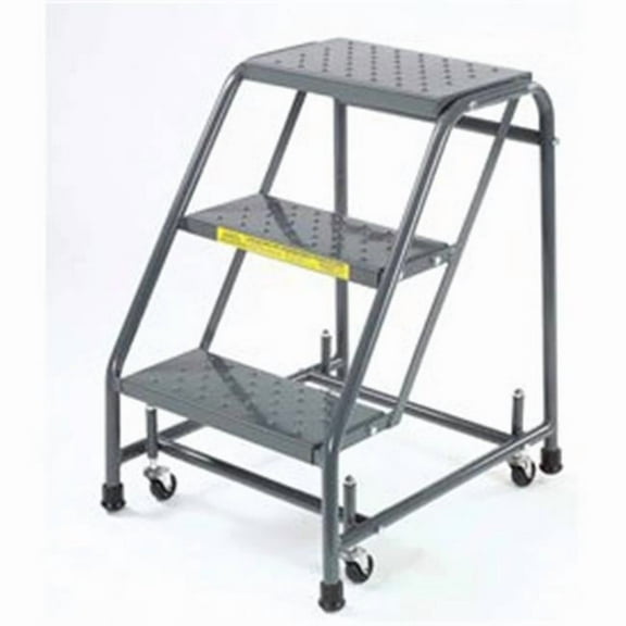 Perforated 16 in. 3 Step Steel Rolling Ladder 10 in. Top Step - Gray