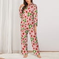 thumbnail image 2 of KLL Strawberries Print Women's Long Sleeve Pajamas with Pants Sleepwear Loungewear 2 Set-XX-Large, 2 of 7