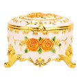 thumbnail image 1 of Vintage Retro Round Jewelry Box, Handmade Floral Pattern Organizer for Earrings Rings Necklaces, Zinc Alloy, Crimson Velour Lining, 1 of 7