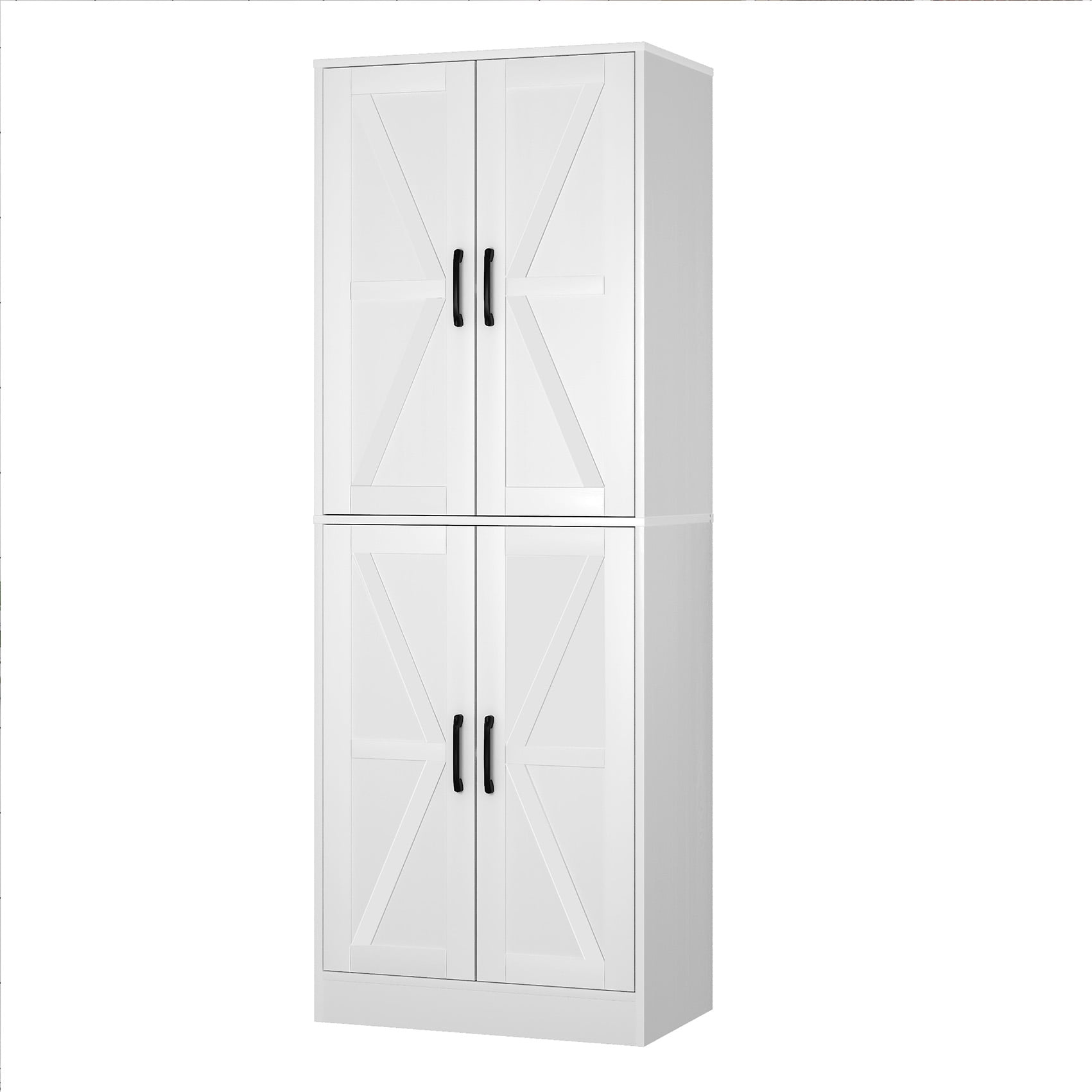 BOCVKENN Kitchen Pantry Cabinet, 67.7" Tall Wood Storage Cabinet with 4 Doors and Shelves Freestanding Cupboard for Dining Room Living Room Bathroom,White