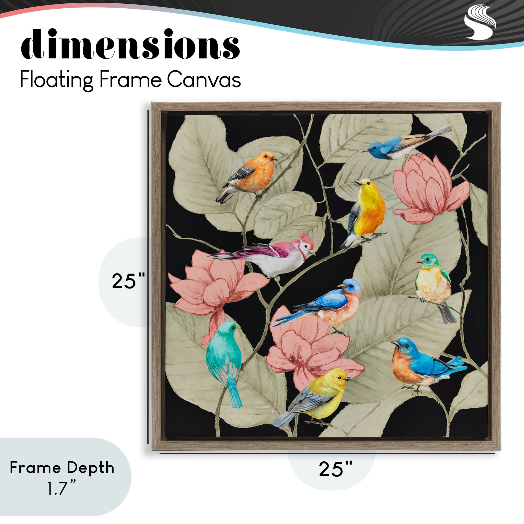 Stupell Industries Colorful Birds & Leaf Motif Brown Framed Floater Canvas Wall Art, design by Lorenzo Collective