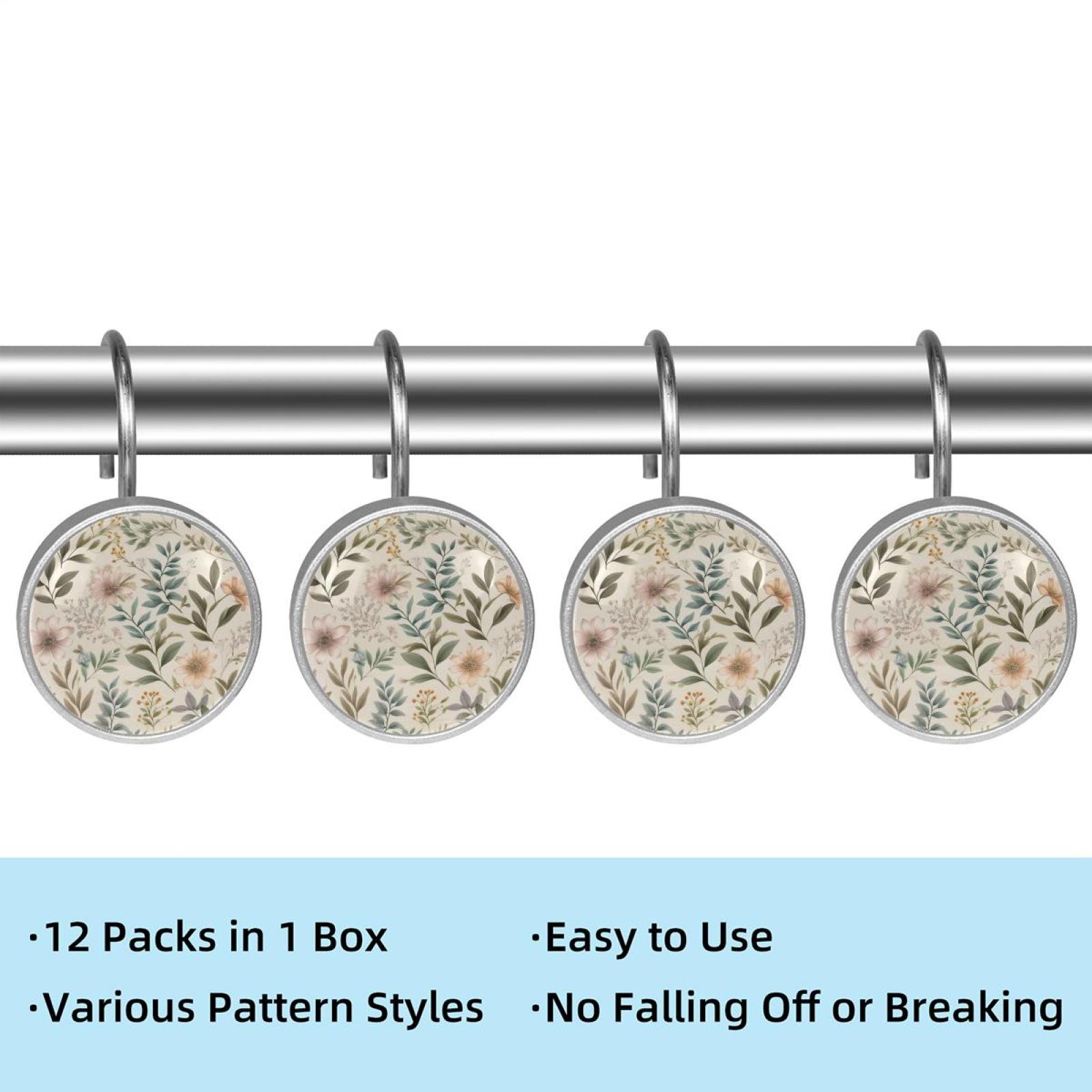 HemaKayy 12 Pcs Shower Curtain Hooks Bathroom Decorative Accessories Faded Floral Specimens