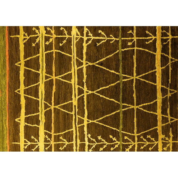 Ahgly Company Machine Washable Indoor Rectangle Oriental Yellow Industrial Area Rugs, 2' x 5'