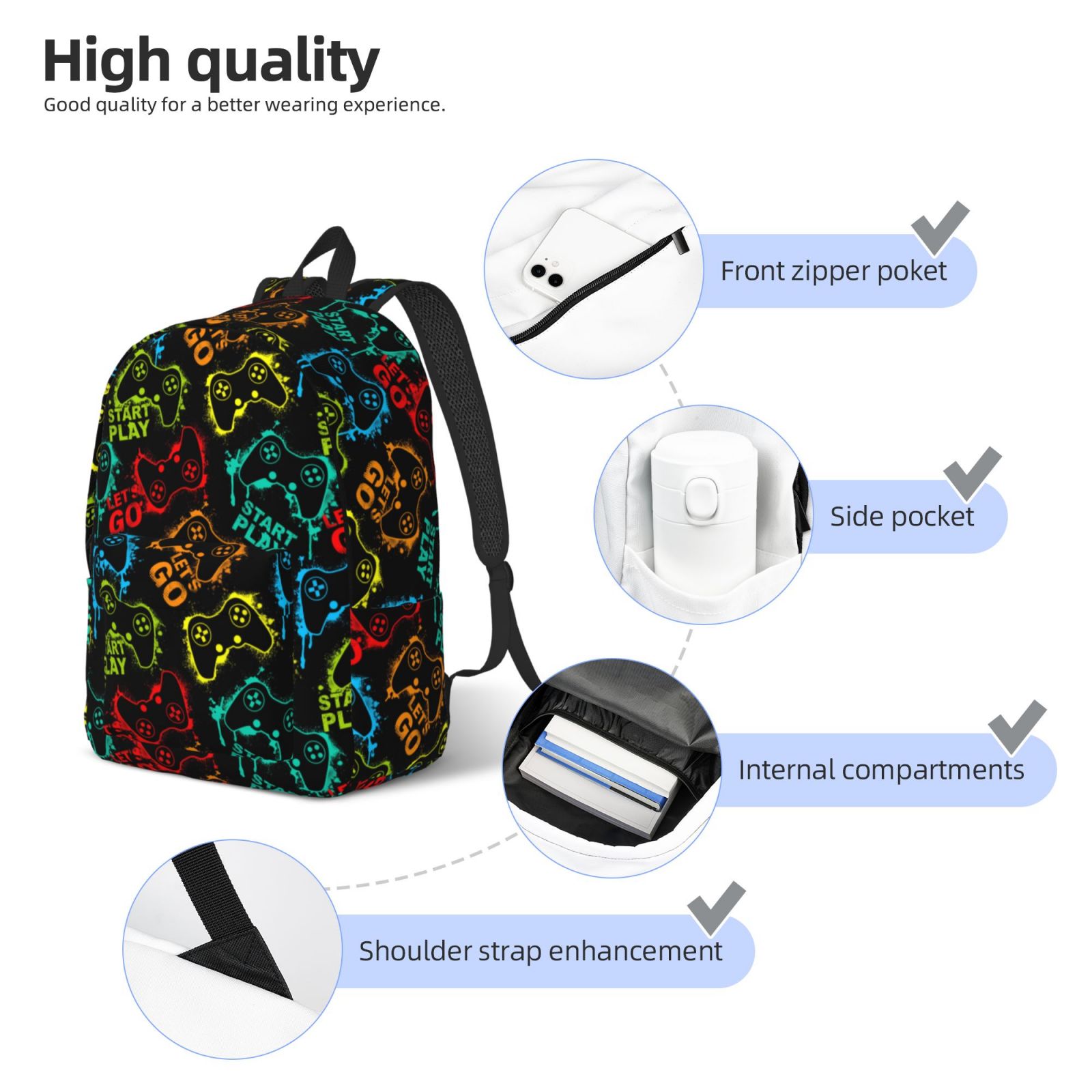 Travel Laptop Backpack - Play Game Start Lightweight Canvas Backpack, Wear Resistant Computer Backpack Bag Fit {sizeName} Laptop for Men Women with Adjustable Padded Shoulder Straps