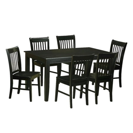 FurniFact Solid Wood Black Kitchen Table and Chairs, 7 Piece Dining Set for 6