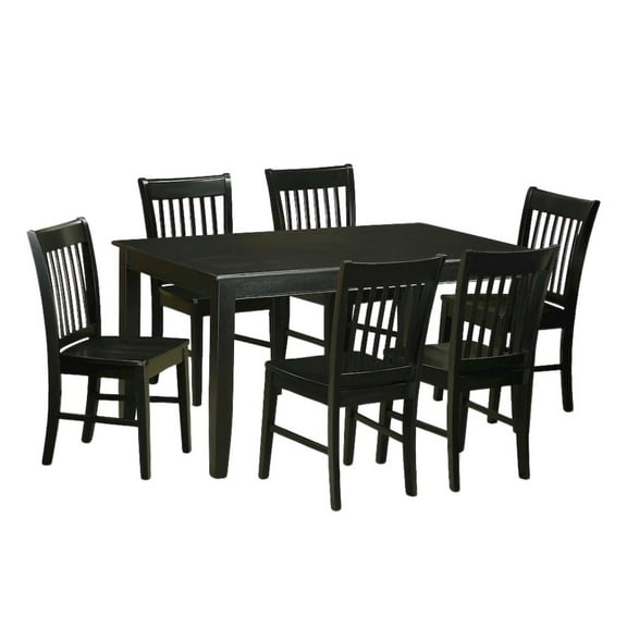 FurniFact Solid Wood Black Kitchen Table and Chairs, 7 Piece Dining Set for 6