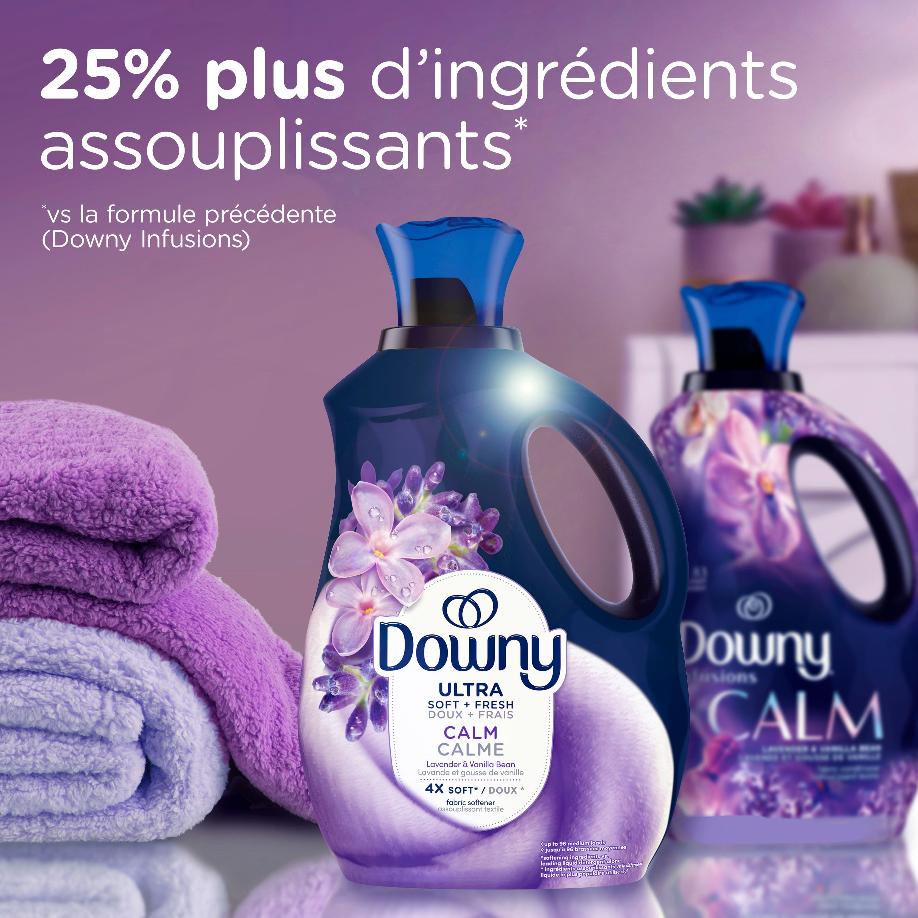 Assouplissant textile liquide Downy Ultra doux et frais, Calme, parfum Lavande et gousse de vanille, assouplissant textile Downy, assouplissant pour la lessive