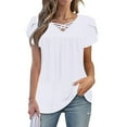 thumbnail image 3 of Jalioing Short Sleeve Shirts for Women Pleated Cross V Neck Trendy Tops Flowy Loose Summer Tunic Blouses, 3 of 5