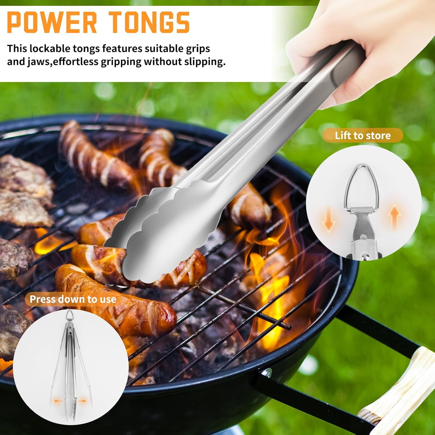 9Pcs Grill Accessories Set with Extra Thick Stainless Steel Spatula, Fork, Tongs, Skewer & Brush, Complete BBQ Grill Tools Kit with Portable Bag, Grilling Gifts for Men Dad Birthday Christmas