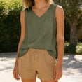 thumbnail image 6 of Sevevn Women's Sleeveless V Neck Linen Tank Tops Casual Loose Fit Pocket Summer Blouse Army Green 2XL, 6 of 9