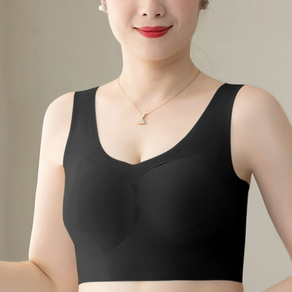 LLYWEY Padded Bras No Wire Bras Women Plus Size Ladies Training Bra Style-1302 Women's Plus Molded Cup Bra Feature Adult Female T-Shirt Sports Bras Black 46B