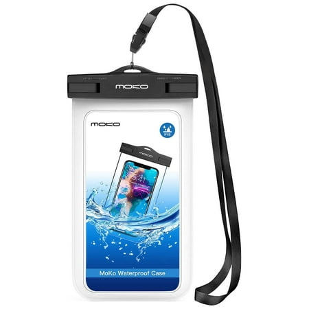 MoKo Waterproof Phone Pouch Holder with Lanyard Armband, IPX8 Waterproof Cell Phone Dry Bags Underwater Case compatible with iPhone 13/13 Pro Max/iPhone 12/12 Pro Max/11 Pro Max, White
