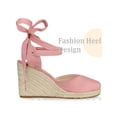 thumbnail image 3 of BLISSFUL STEP Women's Sandals Lace-Up Espadrille Wedge Closed Toe Platform Heels Pink 8.5, 3 of 6