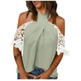thumbnail image 2 of Cute Party Summer Tops for Women Plus Size Spaghetti Halter Crochet Lace Womens Blouses Trendy Tunics Off The Shoulder Sexy Shirts for Female Dressy Half Sleeve Casual Tshirt, 2 of 5