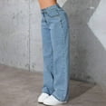thumbnail image 7 of Wyobmus High Waisted Jeans for Women Wide Leg Jeans Stretchy Straight Leg Jean Baggy Trendy Denim Pants with Slanted Pockets D-Blue, 7 of 7