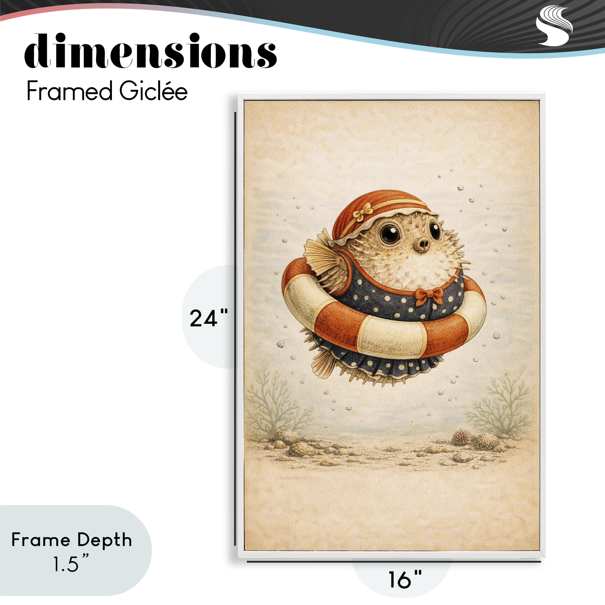 Stupell Industries Pufferfish Of Maritime Bathing Society White Framed Giclee Art, design by Grotto Studios