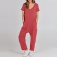 thumbnail image 2 of Salopette pour Femmes Décontractée Ample à Manches Courtes, Pantalon Long, Combinaison Unie avec 2 Poches, 2 of 6