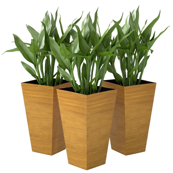 Set of 3 Tall Outdoor Planters, 22,28 Inch Large Square Flower Pots with Drainage Holes and Plugs, Weather Resistant Polypropylene Planter Pots for Indoor and Outdoor Plants, Patio Porch Balcony Gard