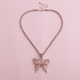 thumbnail image 2 of Collier Papillon Simple et Polyvalent Rempli de Strass (Rose), 2 of 7