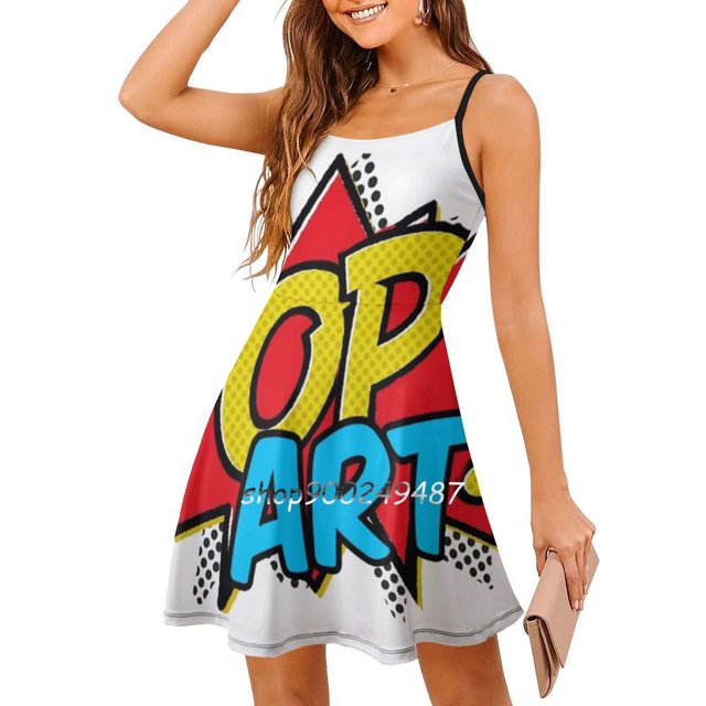 Robe Élégante Douce Pop Art Femme Coréenne Kawaii Col Carré Robe Colorée Rouge Jaune Noir