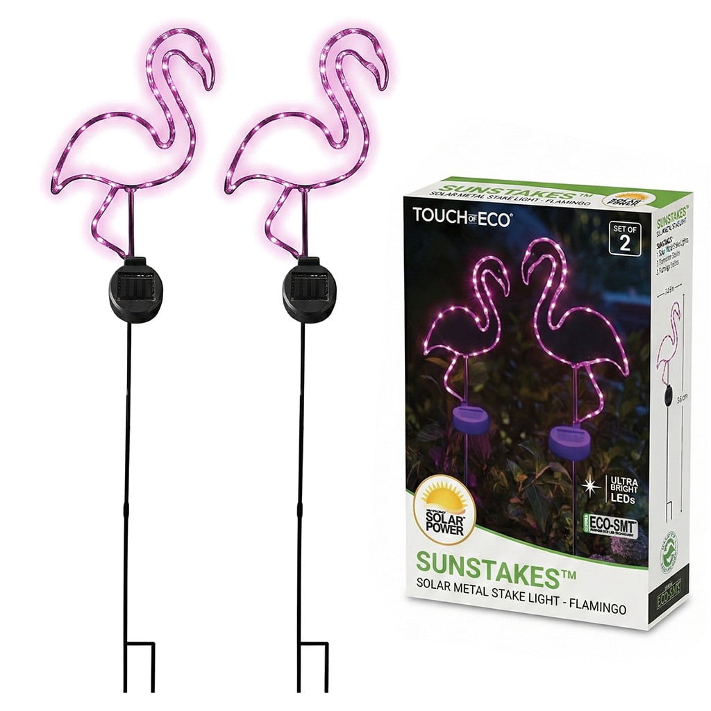 Outdoor Solar Powered Led Decorative Garden Stake Light - 2 Pack Pink Flamingo