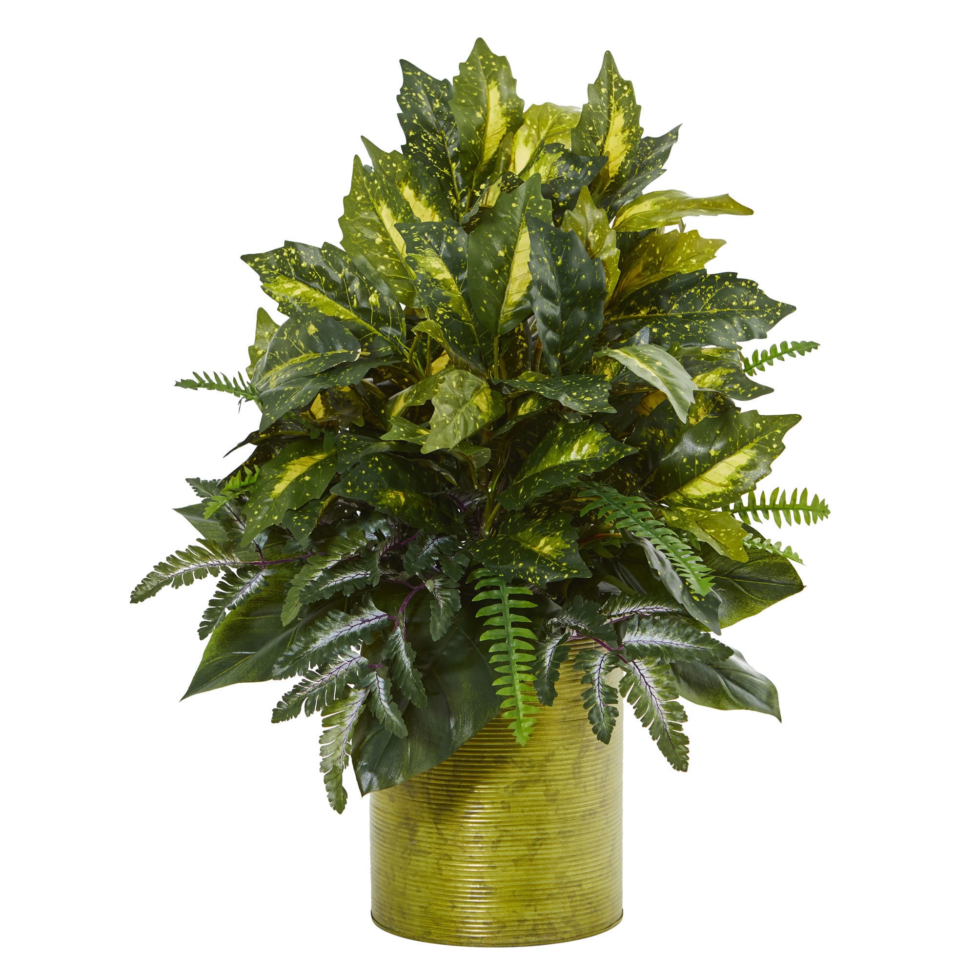Nearly Natural 28" Mixed Greens Artificial Plant in Green Tin Planter