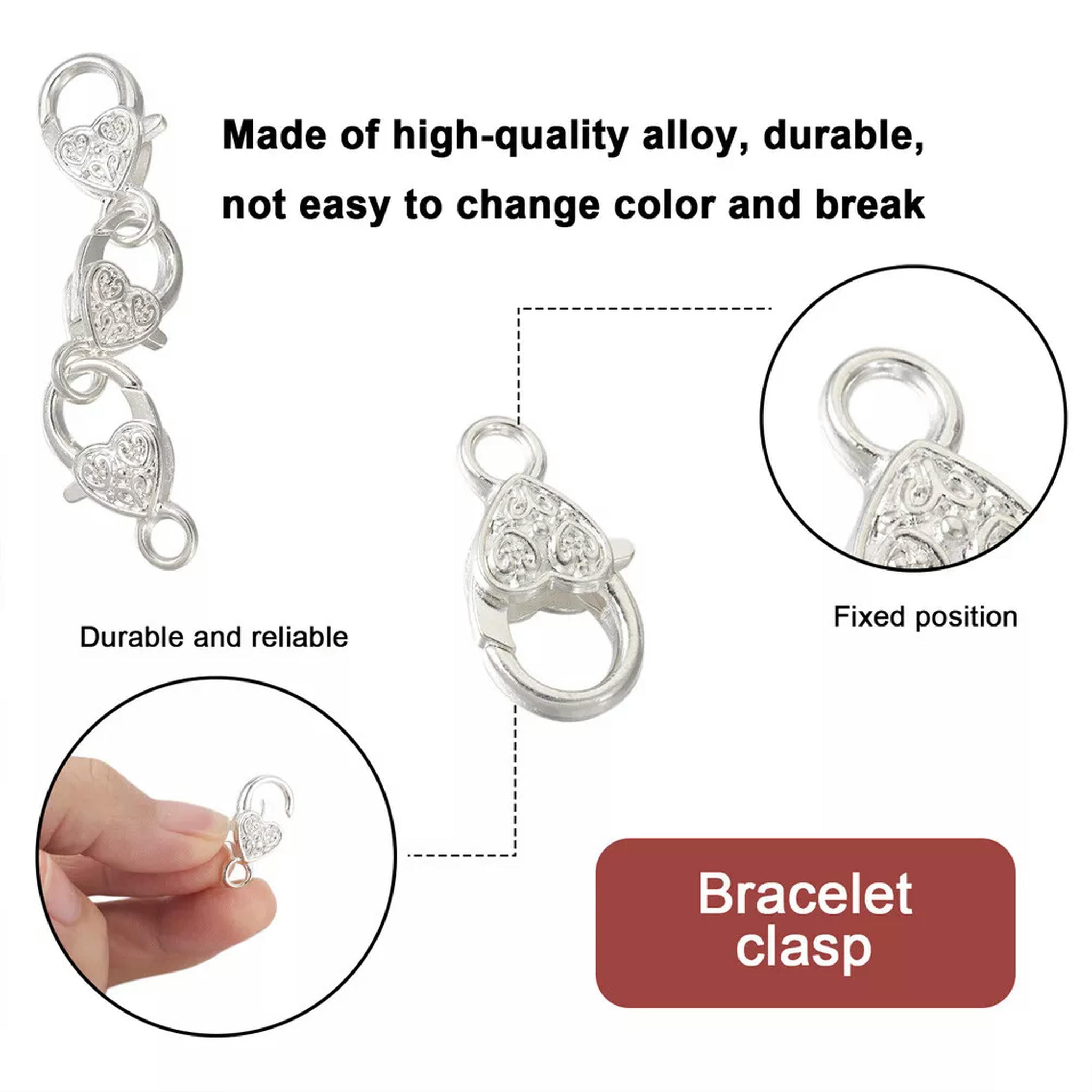 U8MO 50pcs Tibetan Silver Heart Lobster Claw Clasps Bracelet Jewelry Making 25.5x14mm