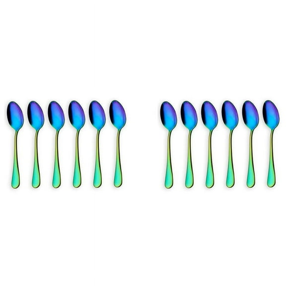 Rainbow Color TeaSpoons Coffee Spoon Mini Cake Spoon Stainless Steel Set of 12 Pieces (Coffee Scoops)