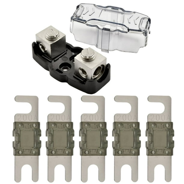 48 Gauge Nickel Plated Mini ANL Fuse Holder with 5 Pack Nickel Plated 200 Amp MANL Fuse