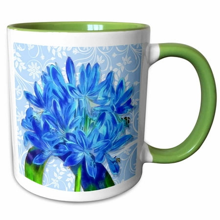 3dRose Blue Floral Watercolor of Agapanthus Lily of the Nile - Two Tone Green Mug,