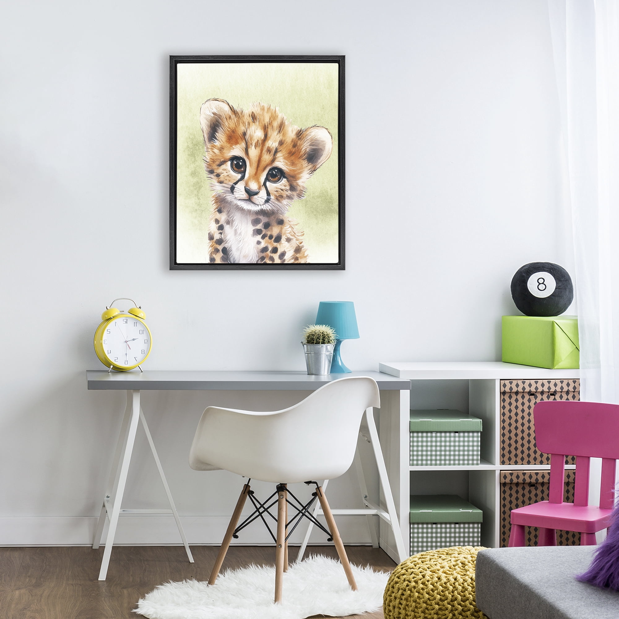 Stupell Industries Jungle Friends Baby Cheetah Black Framed Floater Canvas Wall Art, design by Christine Simpson Art