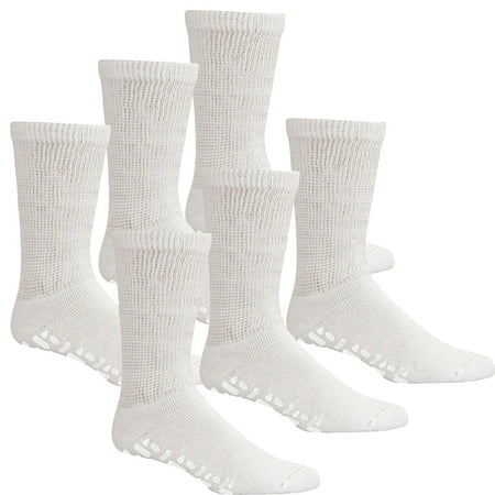

6 Pairs Men s Non-Skid Diabetic Cotton Crew Gripper Socks with Non Binding Top