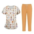 thumbnail image 2 of WTOBBY Women's Plus Size Short Sleeve Printed Scrubs Set, V-Neck with Pockets, Fun Animal Floral Print, 2-Piece Nursing Uniform, Medical Workwear for Healthcare Workers,Yellow S, 2 of 4