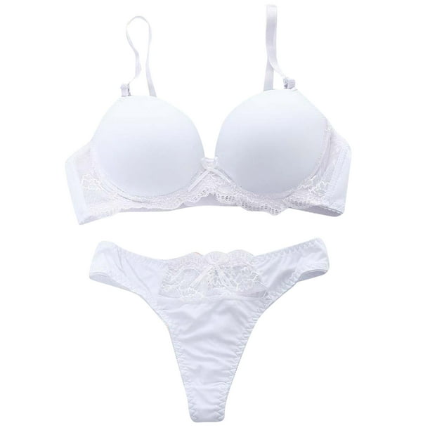 Plus Size Lingerie for Women Underwear Ladies Set Lace Spaghetti Strap Bra  And Panties Summer Thin Set Breathable Lace Set White (34/75C)